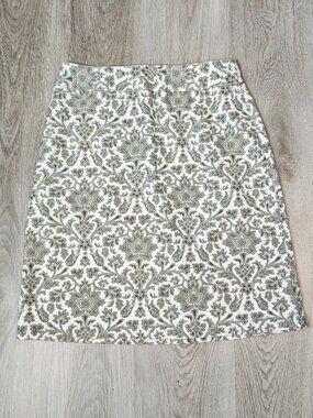Talbots Green Damask A‑Line Skirt size 6 Y2K Structured Timeless Neutral